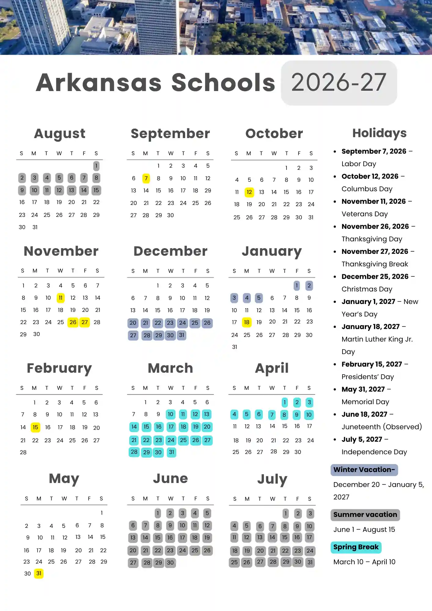 Arkansas School Calendar 1
