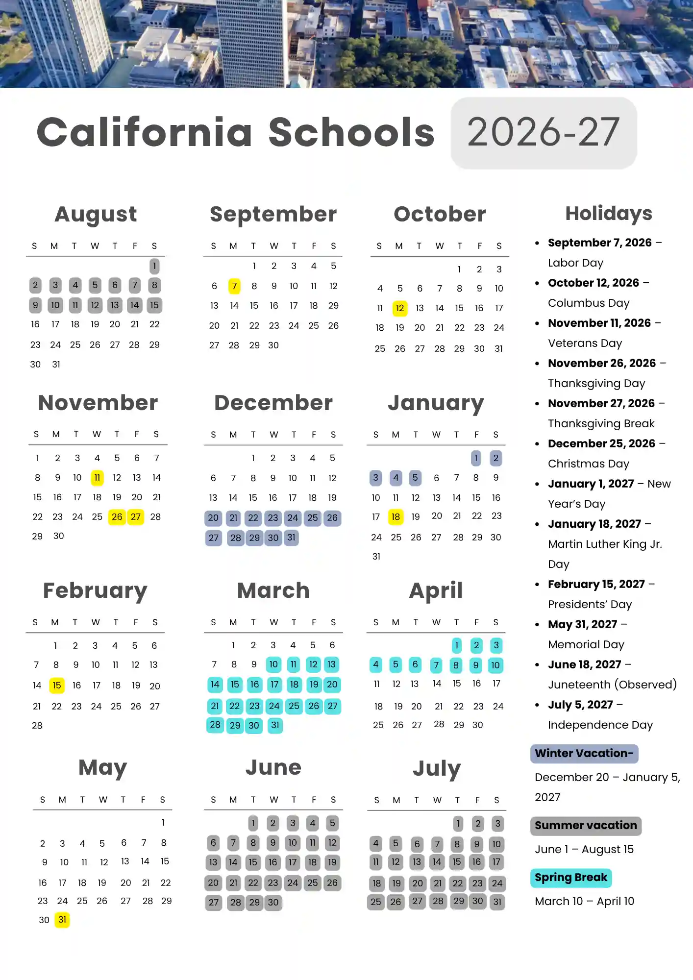 California School Calendar 1