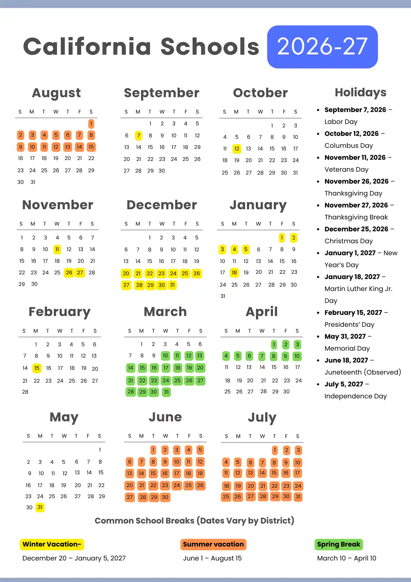 California School Calendar 2