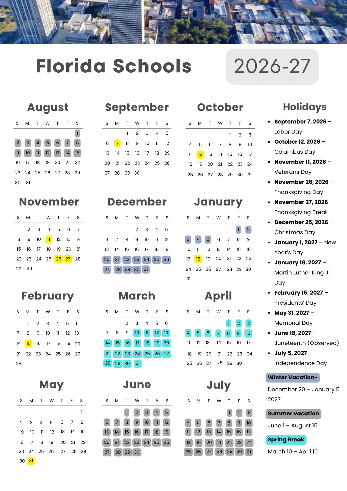 Florida School Calendar 1