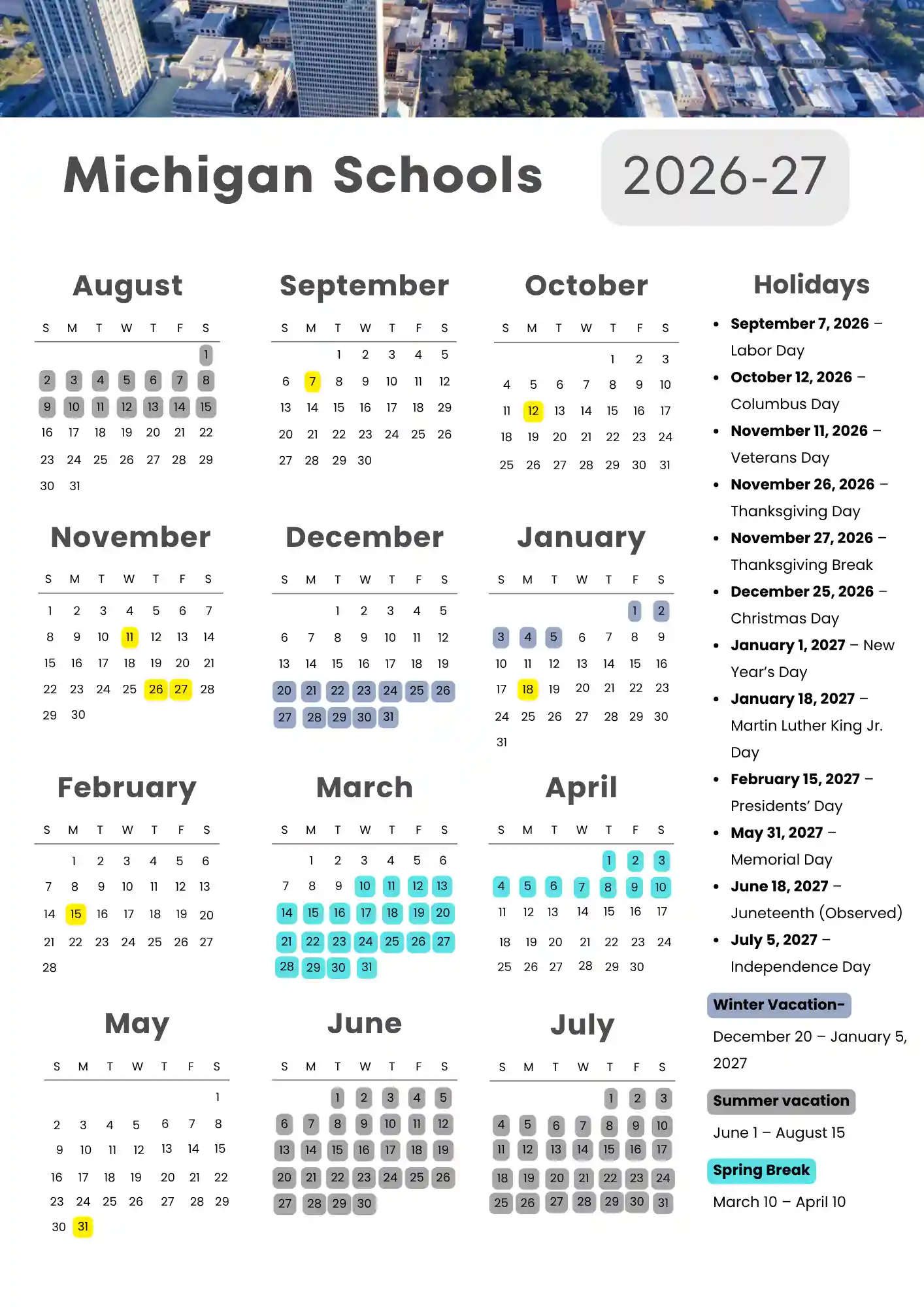 Michigan School Calendar 1