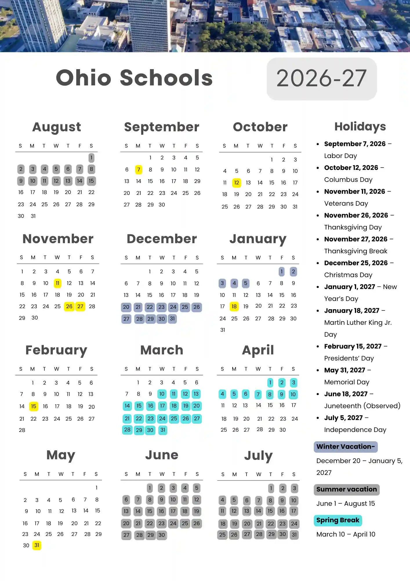 Ohio School Calendar 1
