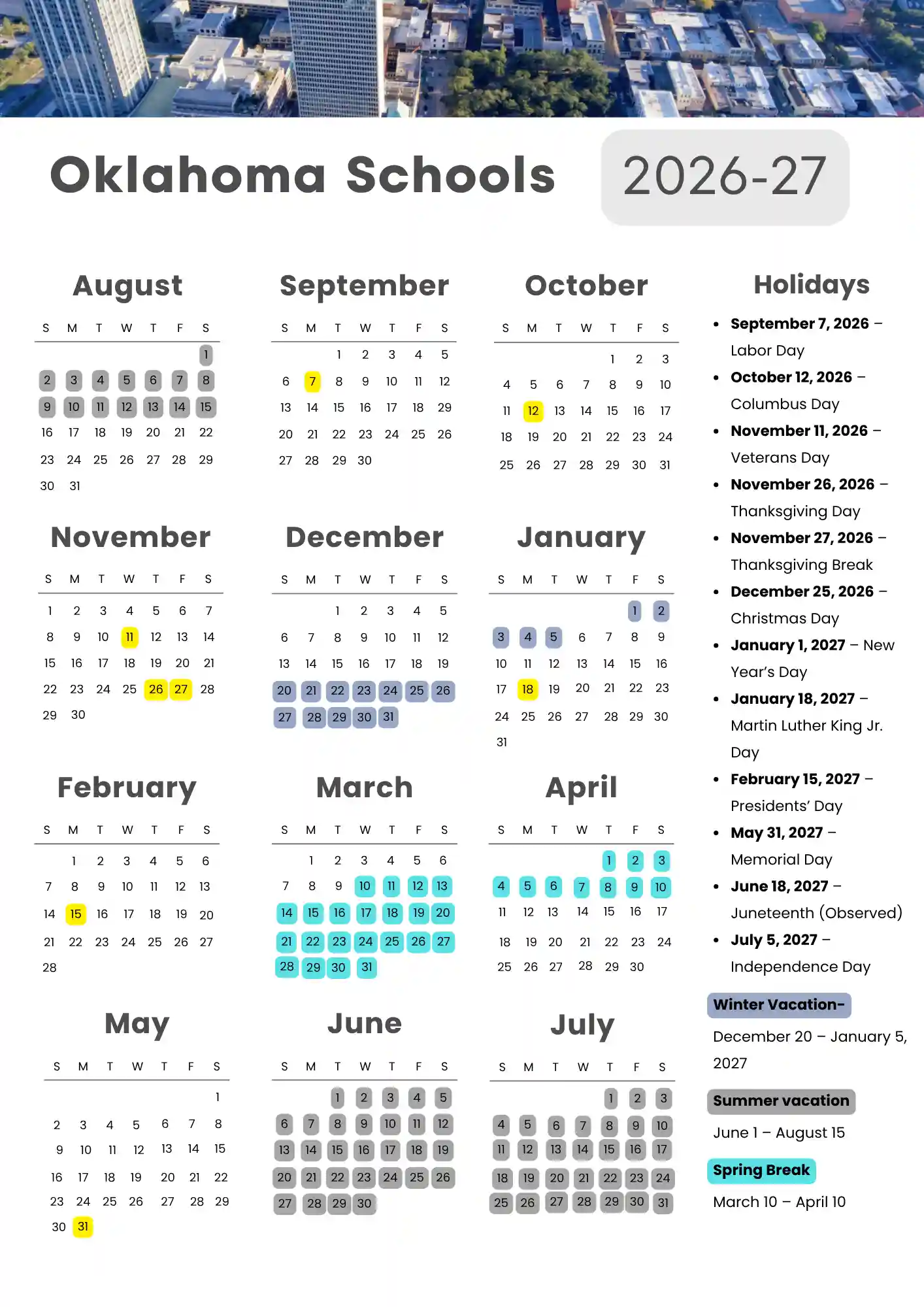 Oklahoma School Calendar 1