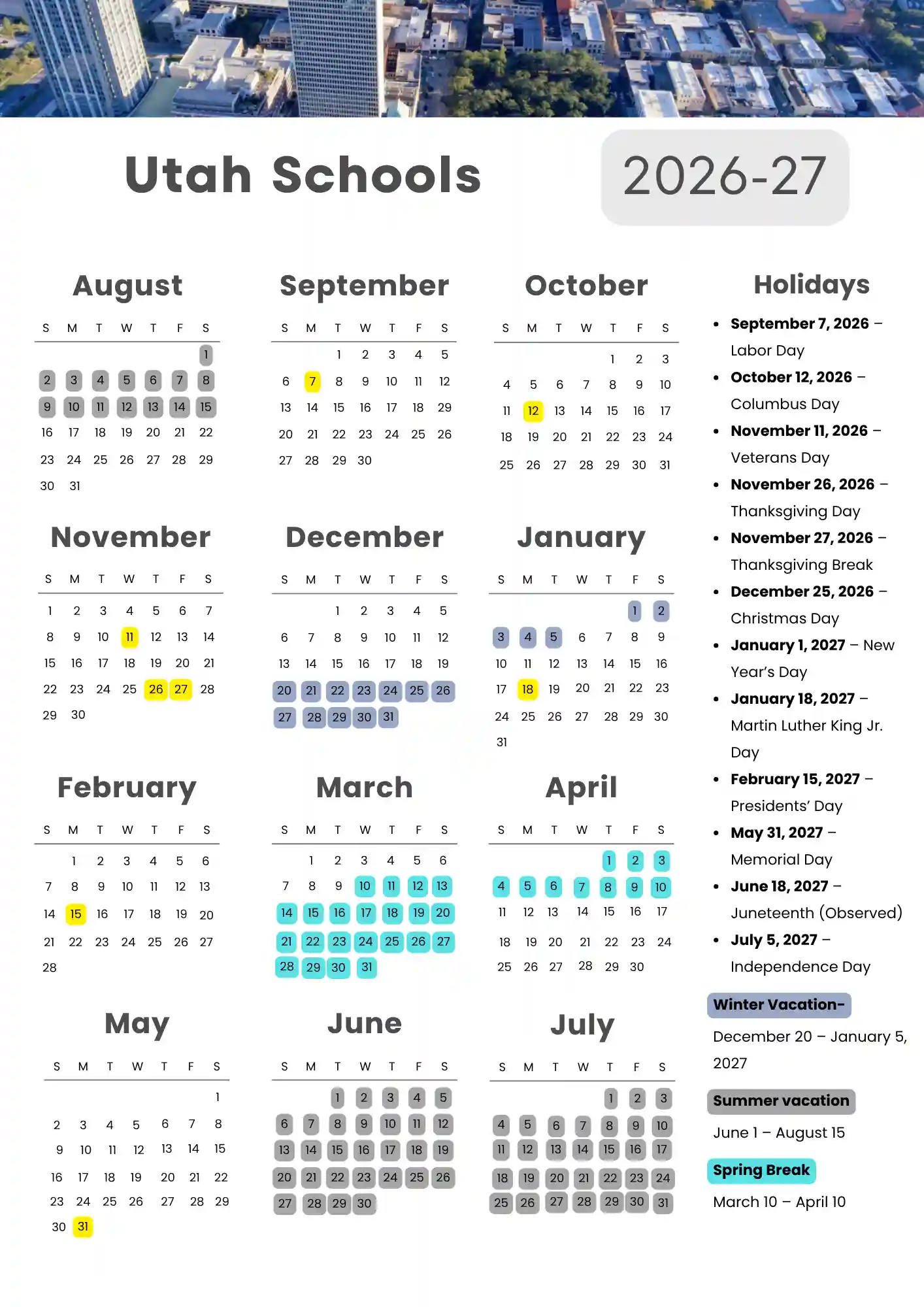 Utah School Calendar 1