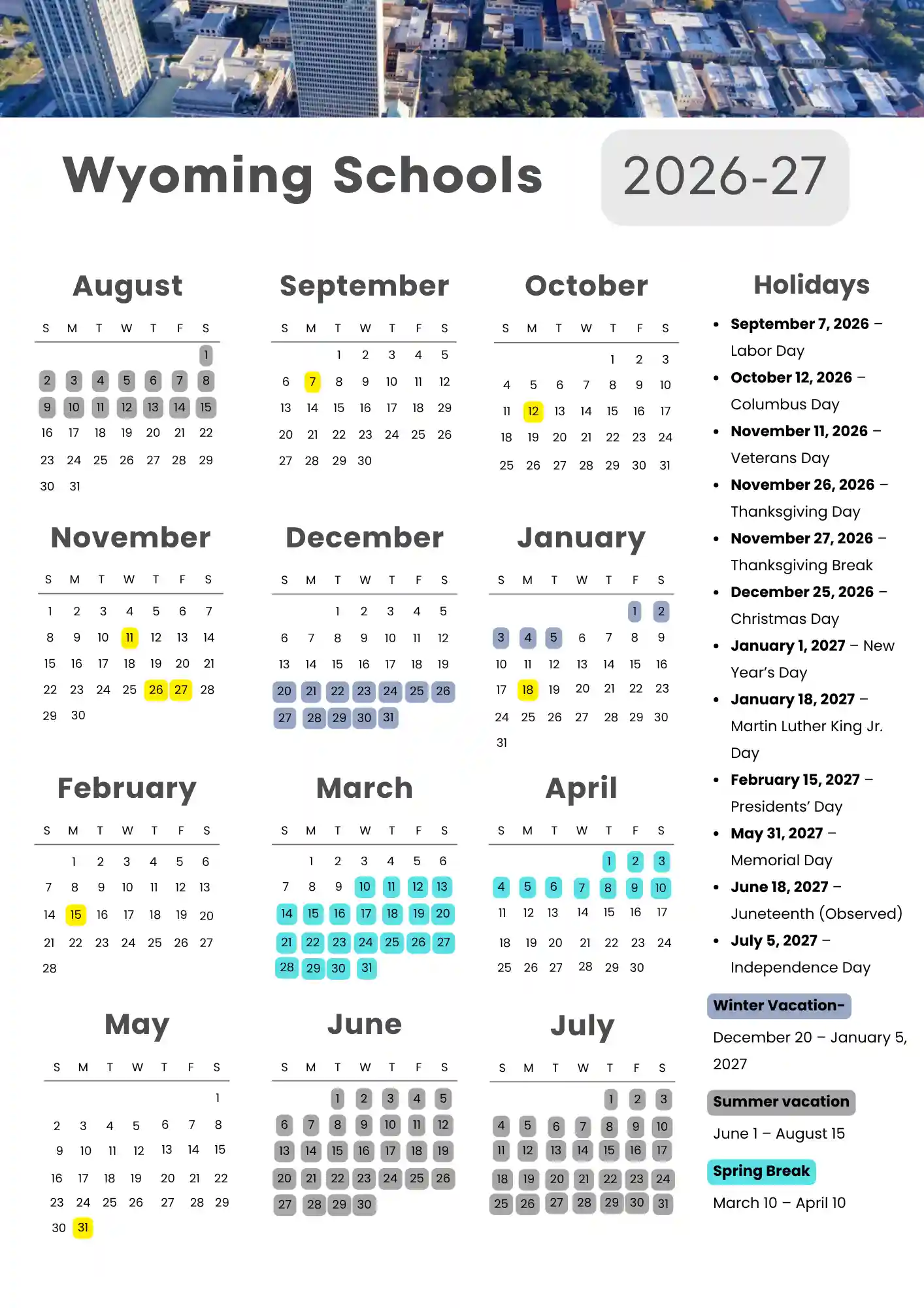 Wyoming School Calendar 1